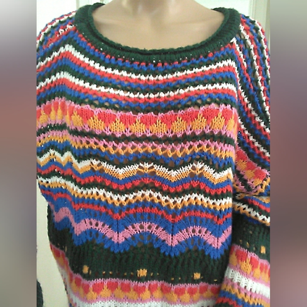 CROCHET Vibrant Multicolor OVERSIZED Sweater PTP 28-34 SHEERNESS - Picture 2 of 5
